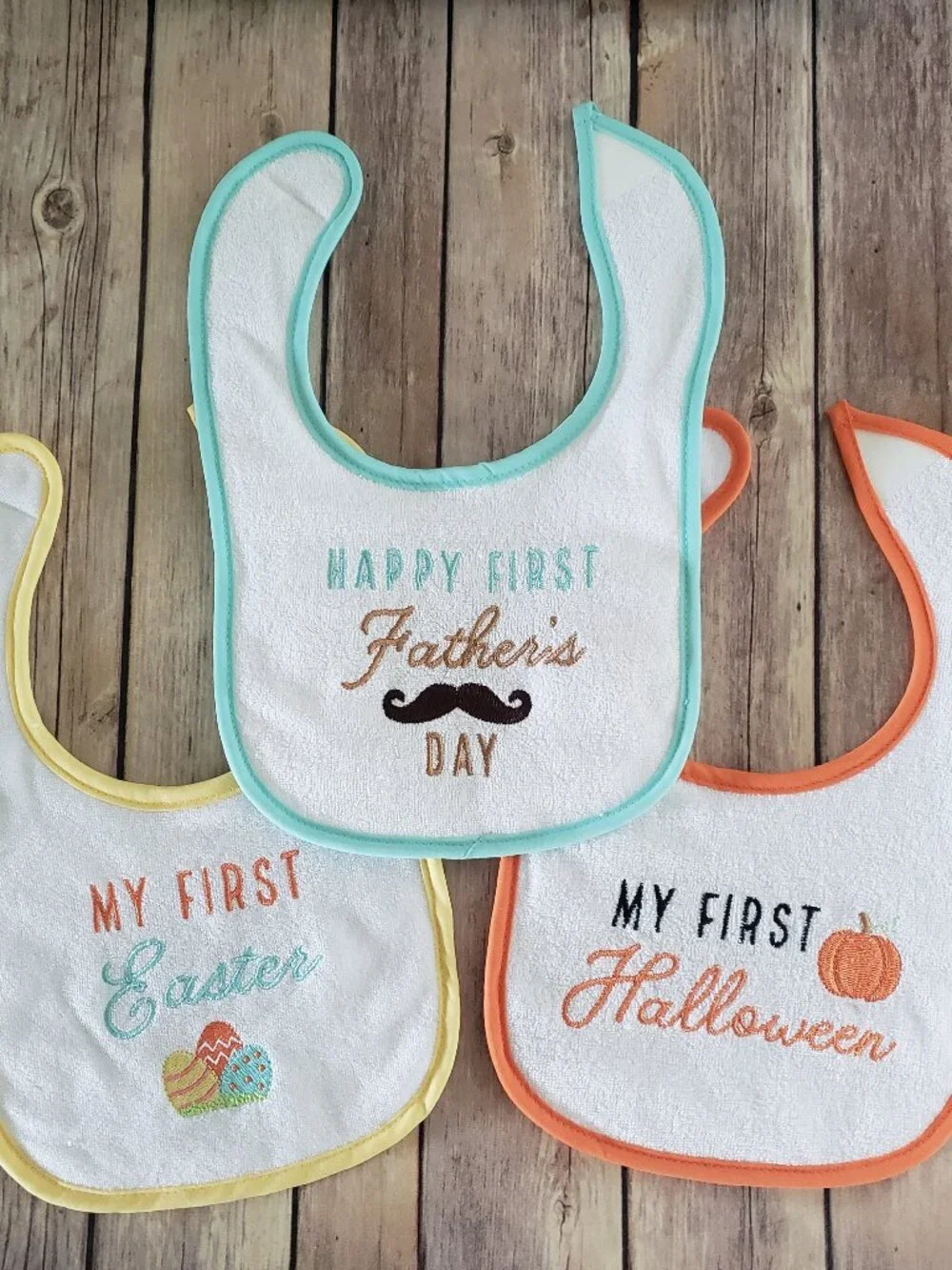 Lot oF 3 Holiday Bibs Father's Day Easter Halloween